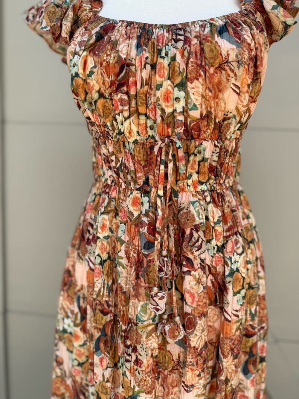 En Saison Floral Ruffled Sleeve Midi Dress in Warm Autumn Tones - Picture 3 of 6